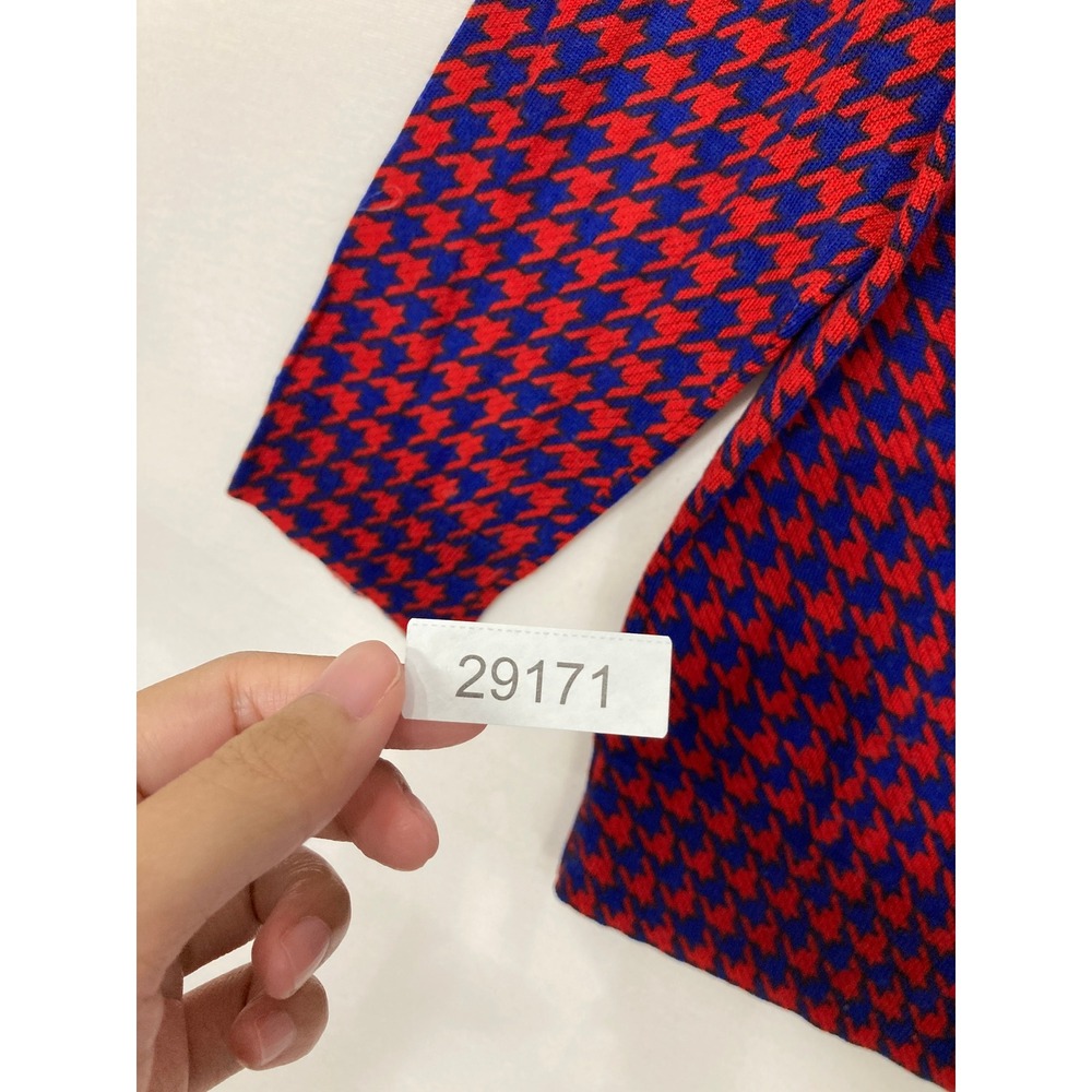 J.Crew Merino Wool Sweater XL Red Blue Houndstooth Crewneck Pullover Knit - Picture 7 of 7